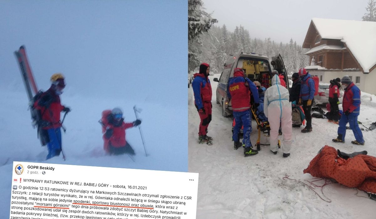 Turystka w ramach "górskiego morsowania" ruszyła w samej bieliźnie na Babią Górę