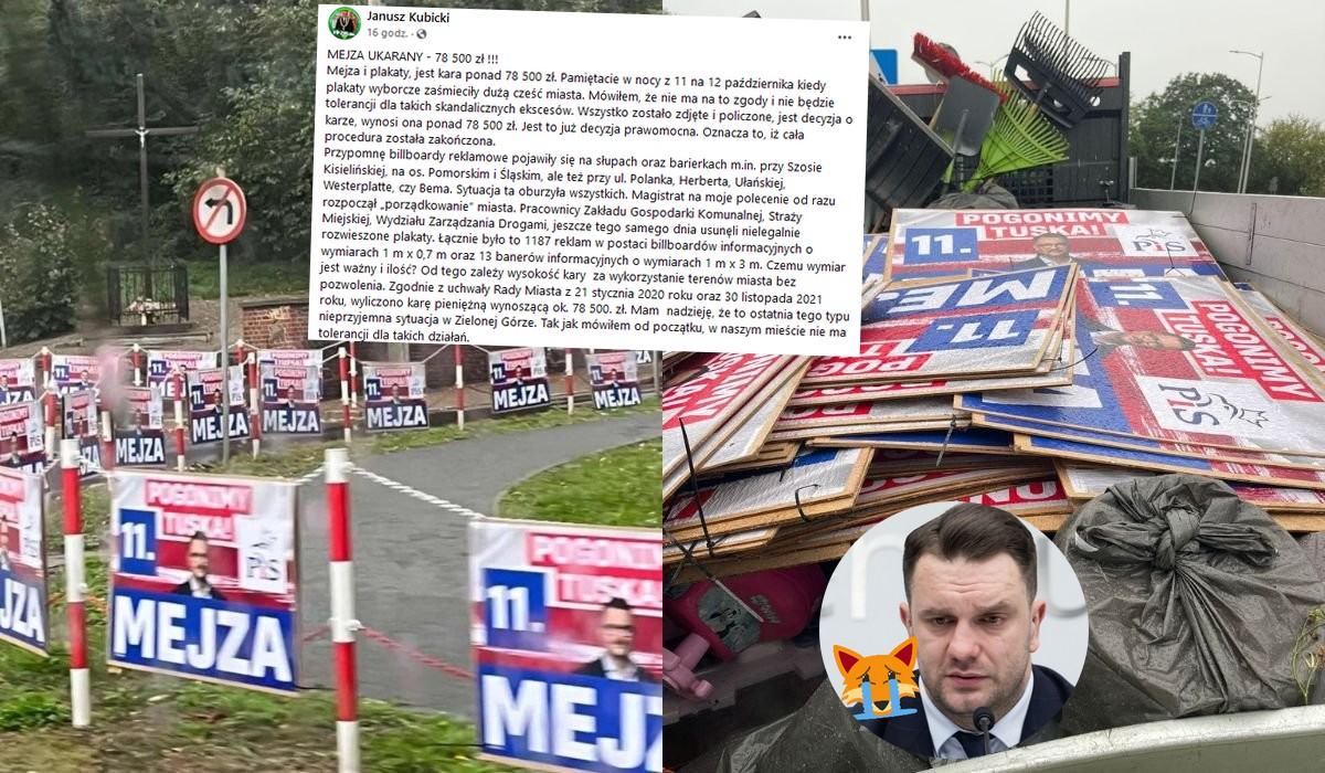 Mejza odpowie za to, że zapaćkał Zieloną Górę plakatami ze swoją buzią