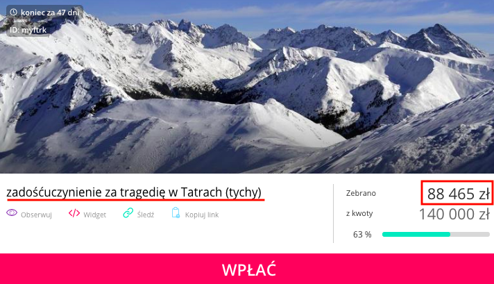 Zbiórka na zadośćuczynienie za tragedię w Tatrach. Zebrano już 88 tysięcy złotych