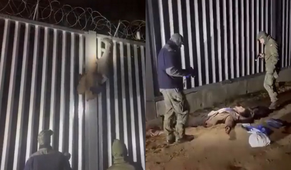 Migrant utknął na niewłaściwej granicy i zawisł, strażnicy zamiast pomóc wyciągnęli telefony i zaczęli kręcić śmieszki