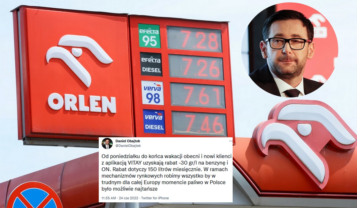 Obajtek z pańskim gestem zapowiada rabat wakacyjny, 30 gr mniej na litrze paliwa