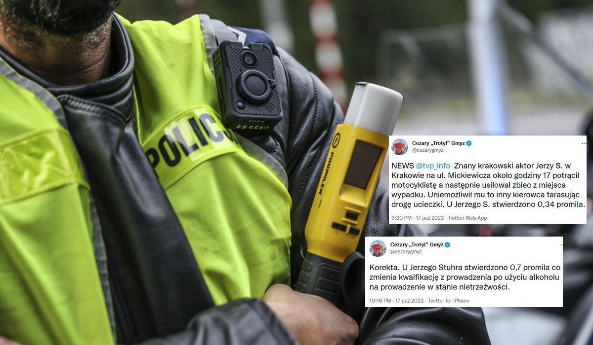 TVP Info: znany aktor Jerzy S. pod wpływem alkoholu potrącił motocyklistę i próbował uciec. "Stwierdzono 0,7 promila"