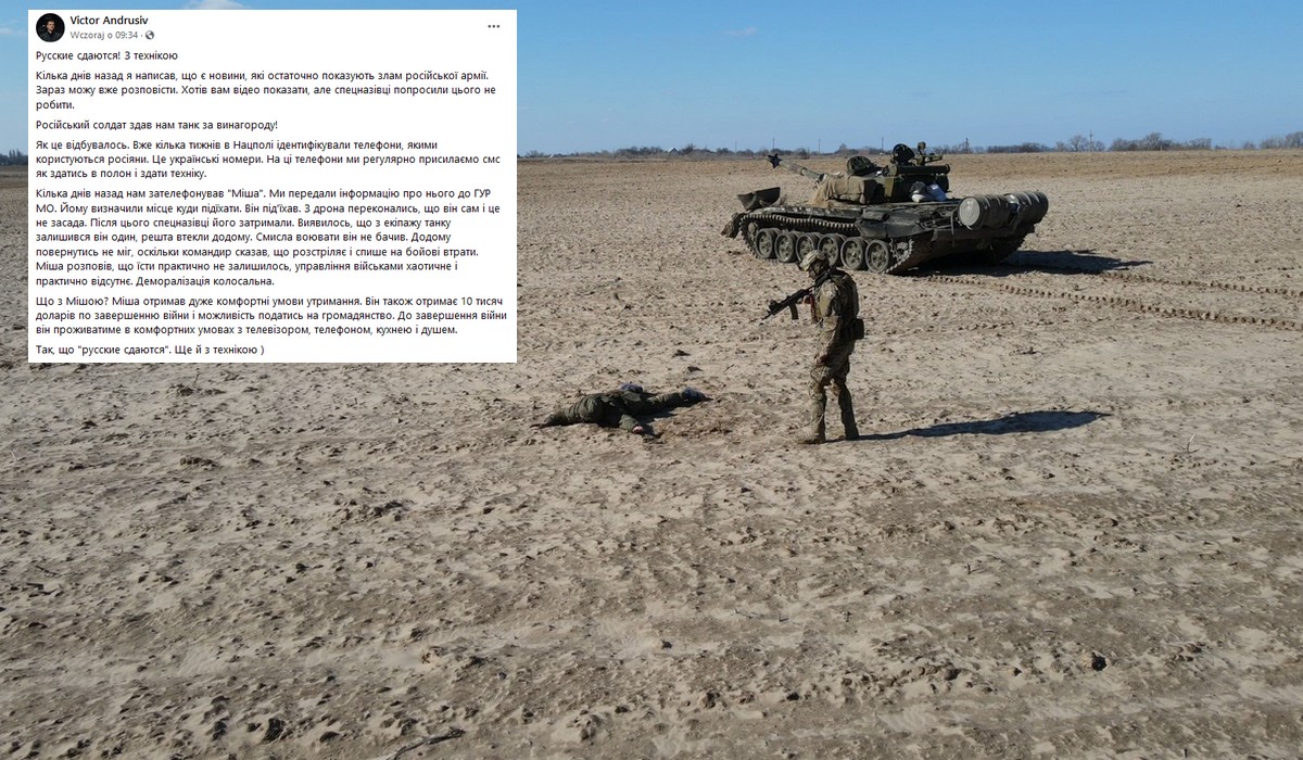 Rosyjski żołnierz poddał się Ukraińcom razem z czołgiem, dostanie obywatelstwo, pieniądze i ogólnie już jest swój