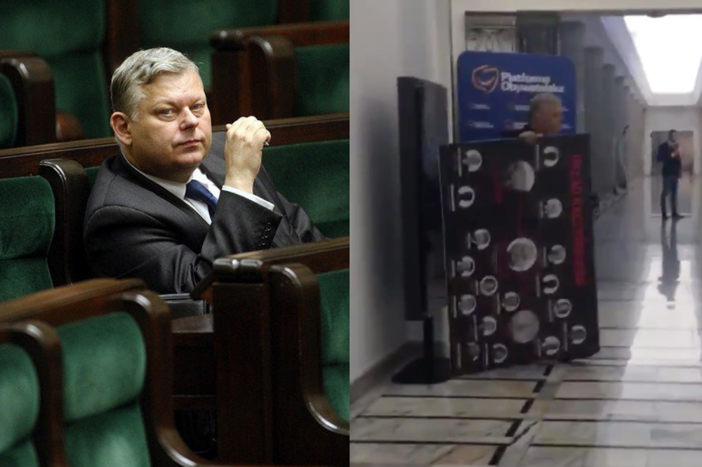 Suski porwał tablicę z "układem Kaczyńskiego". PO: to przestępstwo, jest warta ponad 500 zł