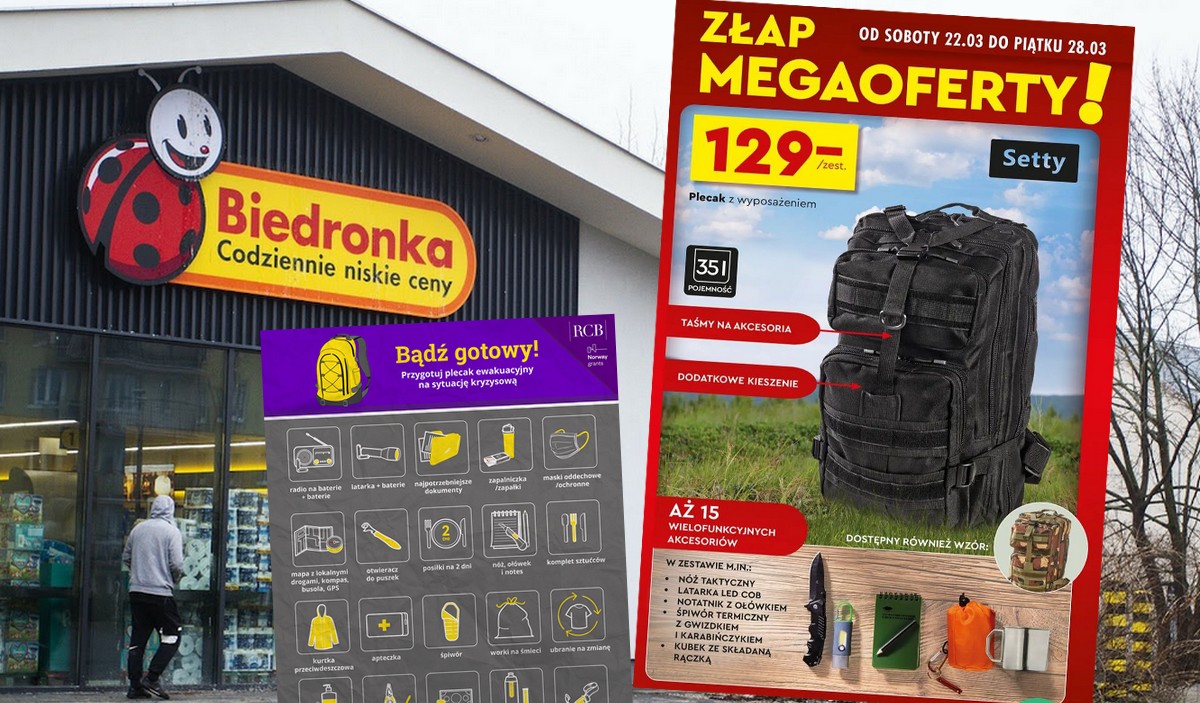 Biedronka rozszerzyła swój asortyment o "plecaki kryzysowe" na cięższe czasy