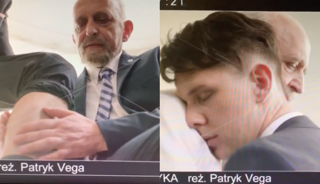 Vega pokazuje fragment filmu z Macierewiczem i Bartłomiejem M. 