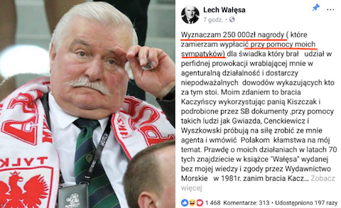 Wałęsa: 250 000 nagrody za wskazanie, kto mnie wrabiał w agenturę