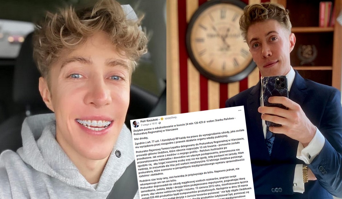 "Najmłodszy polski milioner", Piotr Kaszubski wraca cały na biało, pozywa skarb państwa na 24 mln zł