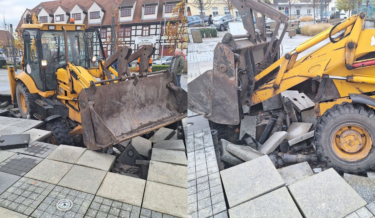 Drezdenko: koparka wesoło wjechała sobie w fontannę i wyszło trochę jak w Łodzi