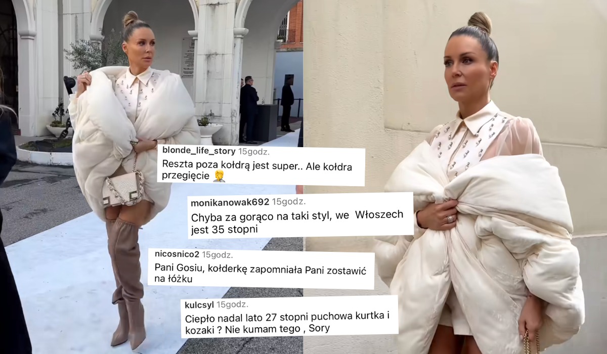 Komentujący krytykują Rozenek ubraną w coś jakby kołdrę na Fashion Week
