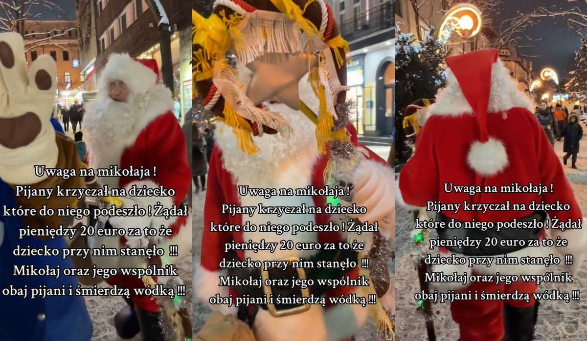 Zakopane: pijany Mikołaj chciał wyłudzać euro od dzieci na Krupówkach, są podejrzenia, że to chłop od Białego Misia