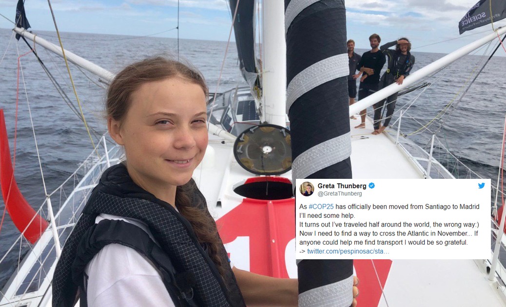 Greta płynęła żaglówką na szczyt COP25 do Chile, przeniesiono go do Madrytu. Prosi o pomoc