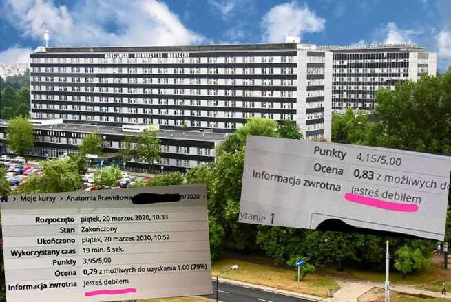 E-learning na Warszawskim Uniwersytecie Medycznym, informacja zwrotna: "jesteś debilem"
