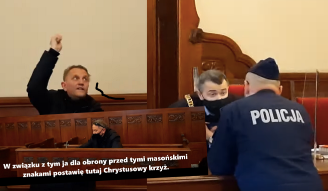 Ks. Michał Woźnicki usuwa złe moce z sali rozpraw i kłóci się z policjantami