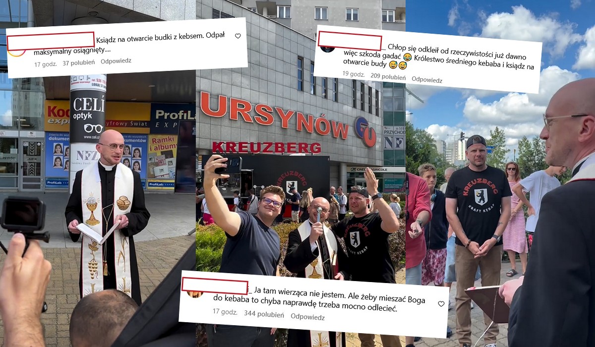 Filip Chajzer z pomocą księdza poświęcił swoją nową budę z kebabem