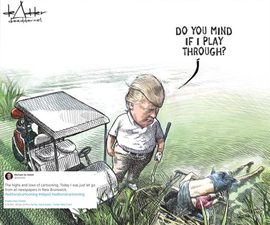 Wydawnictwo w Kanadzie zwolniło autora rysunku Trumpa stojącego nad ciałami imigrantów