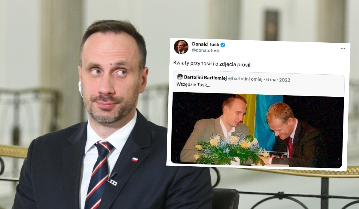 Janusz Kowalski tłumaczy, że na słynnym zdjęciu nie wręczał Tuskowi kwiatów, tylko je od niego dostał