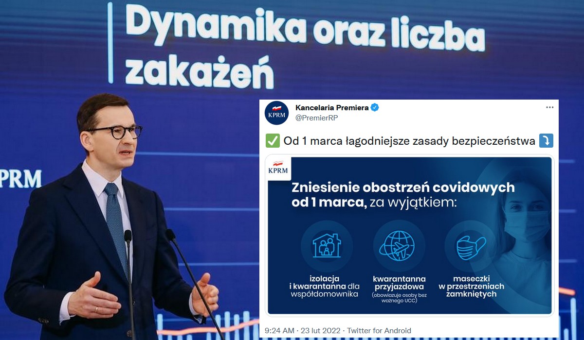 Premier zapowiedział zniesienie większości obostrzeń covidowych. Zostają maseczki, izolacja i kwarantanna