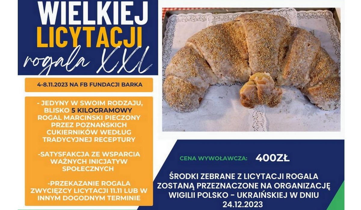 Licytacja wielkiego rogala świętomarcińskiego zakończona, został sprzedany za 2137 zł