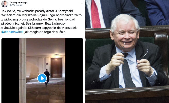 Poseł PO: "tak nielegalnie wchodzi do Sejmu Kaczyński. Jego ochroniarze są z bronią"