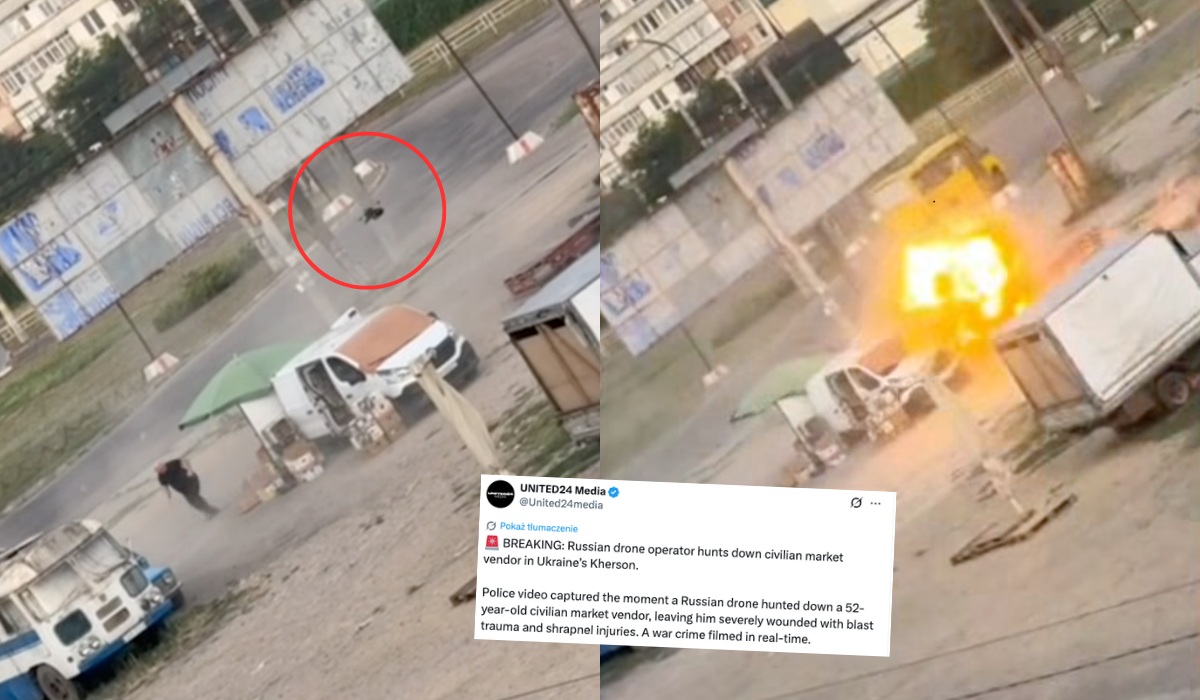 Ukraina: ujawniono nagranie, jak rosyjski dron poluje na sprzedawcę z warzywniaka