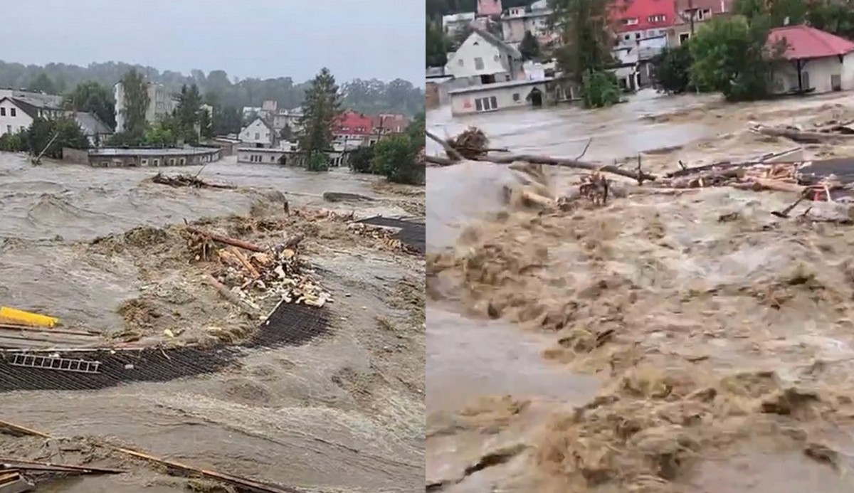 Doszło do zerwania tymczasowego mostu w Głuchołazach, miasto zostało zalane