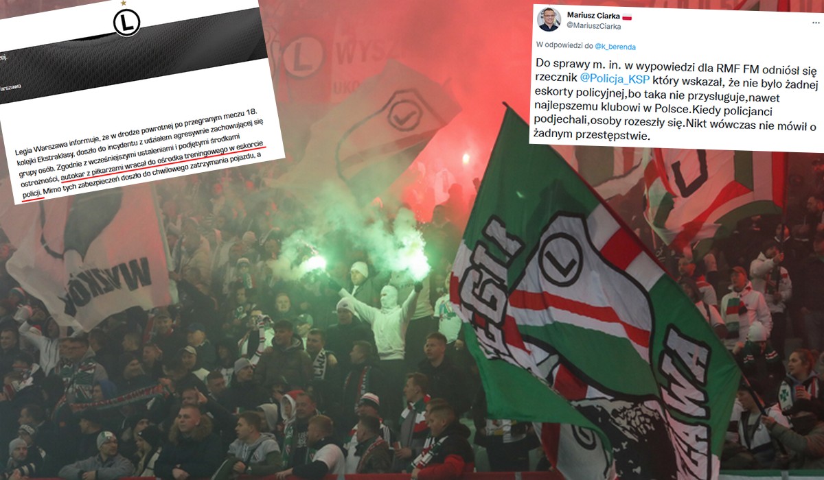 Legia mówi, że policja eskortowała busa z piłkarzami, a policja mówi, że nie eskortowała