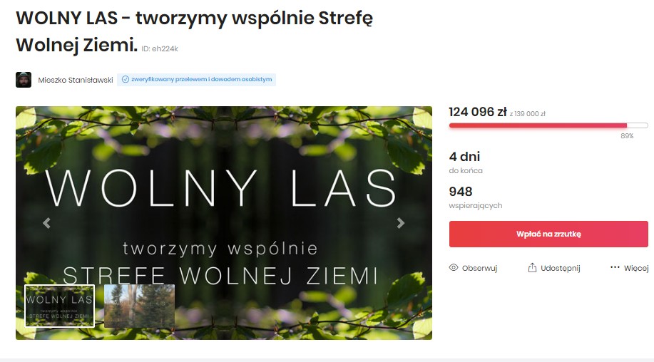 Trwa zbiórka na wykupienie kawałka lasu, żeby miał zakaz polowań i wyrębu