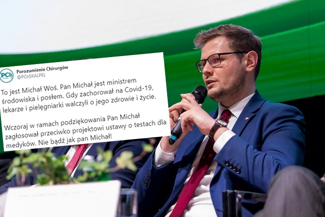 Minister Woś, który zachorował na Covid-19, zagłosował przeciwko testom dla medyków