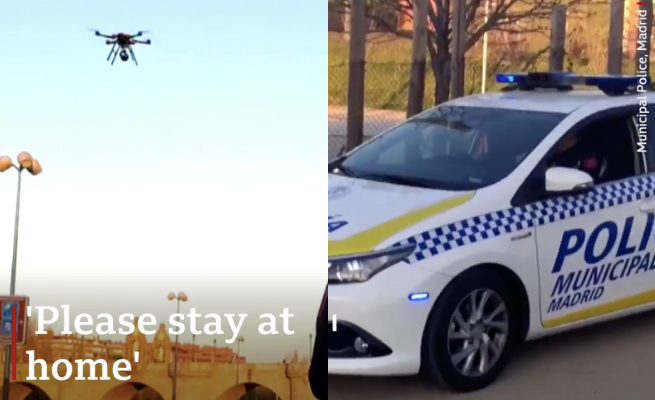 Hiszpania: policja ochrzania ludzi na ulicach z dronów
