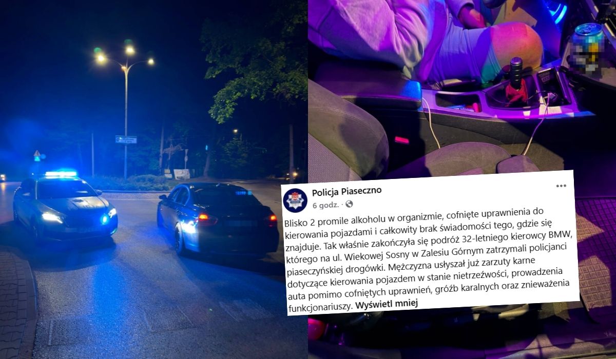 Piaseczno: kierowca BMW zdrzemnął się w aucie na środku ulicy i zbeształ policjantów, którzy go obudzili