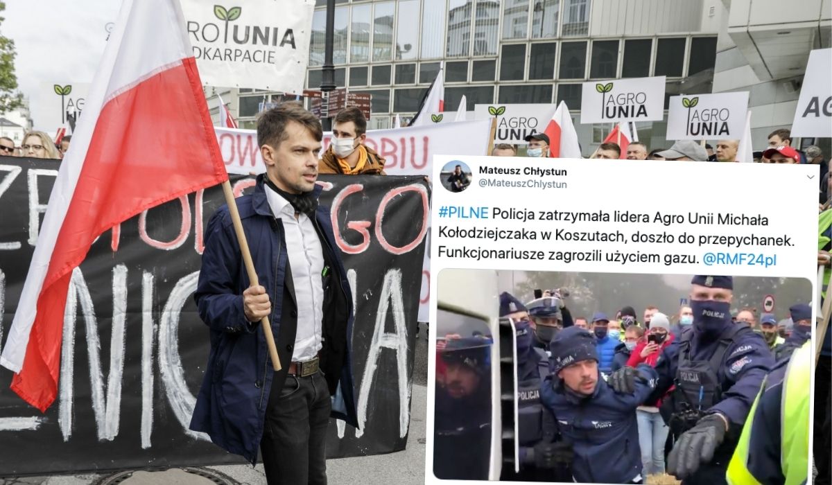 Michał Kołodziejczak zatrzymany podczas protestów, zarządzał blokowanie straży pożarnej, kiedy chciała ugasić opony