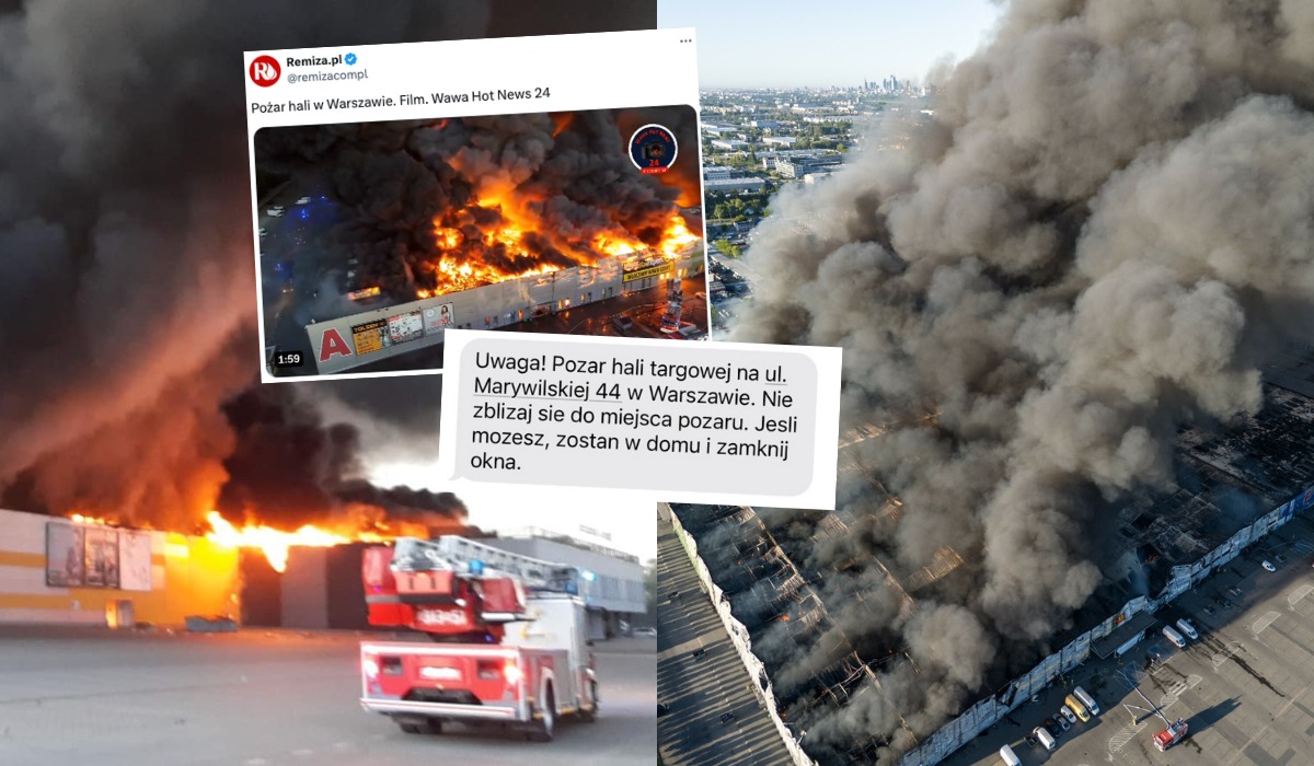 Warszawa: 180 strażaków gasi pożar hali zakupowej, mieszkańcy dostali alert RCB, żeby nie wychodzić z domu 