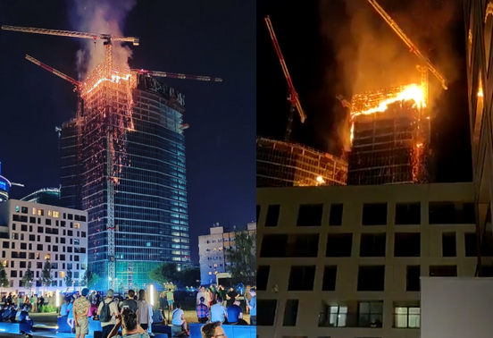 Pożar na budowie wieżowca w centrum Warszawy