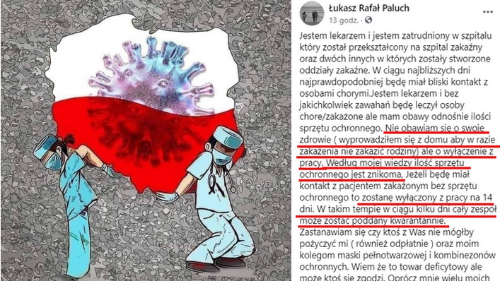 Polska: lekarz ze szpitala zakaźnego pyta, czy ma ktoś może podzielić się maseczką albo sprzętem ochronnym