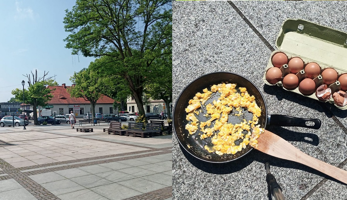 Krzeszowice: 19-latek usmażył na rynku jajka, żeby zademonstrować, jaka tam jest patelnia
