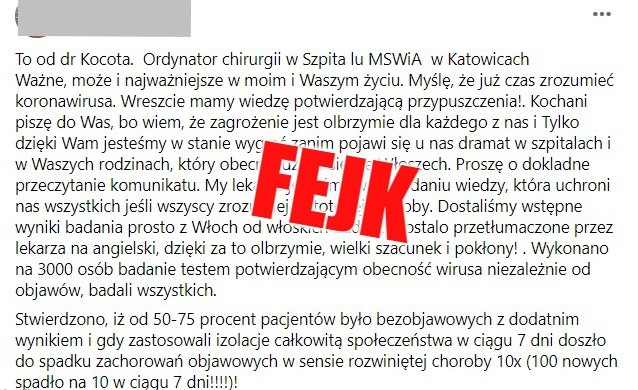 Fejk: uwaga na kolejny łańcuszek, którego autorem jest niby dr Kocot
