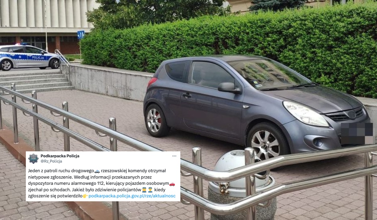 Rzeszów: kierowca tak bardzo ufał nawigacji, że pojechał schodami