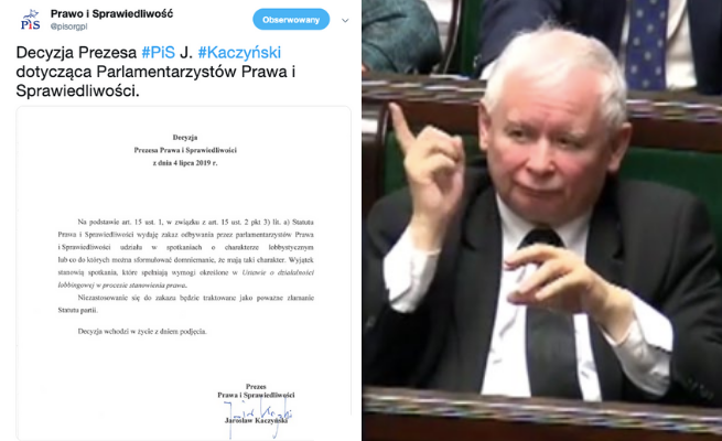 Jarosław Kaczyński zakazał dziś swoim posłom spotkań z lobbystami, bo ile można