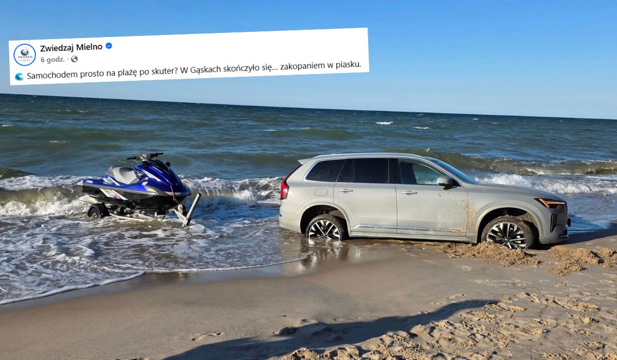 Gąski: ktoś wjechał po skuter wodny prawie do morza i utknął na brzegu