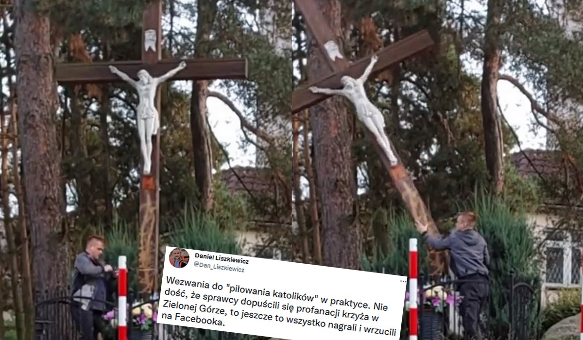 Zielona Góra: ktoś urżnął przydrożny krzyż, pracownik TVP podaje dalej jako atak na wiarę