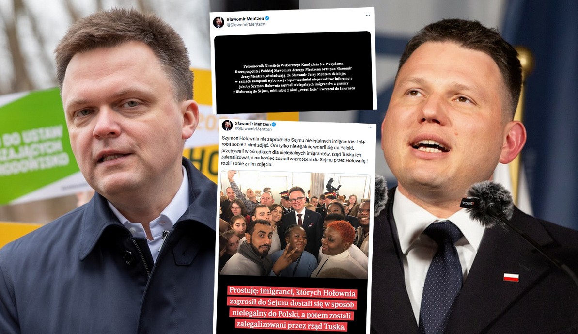 Mentzen po wyroku sądu opublikował sprostowanie i zdjęcie Hołowni z migrantami w Sejmie
