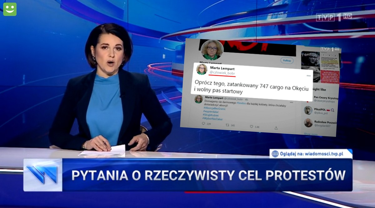 Wiadomości podały fejkowy tweet parodiujący liderkę Strajku Kobiet