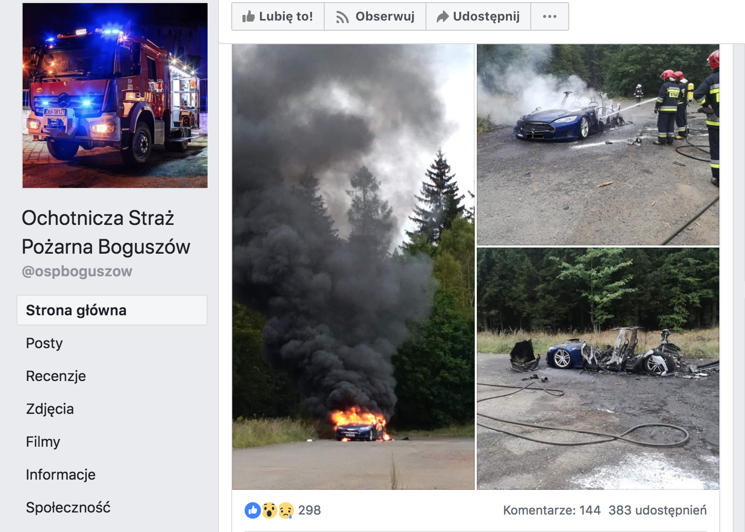 Na parkingu pod Wałbrzychem spłonęła doszczętnie Tesla S