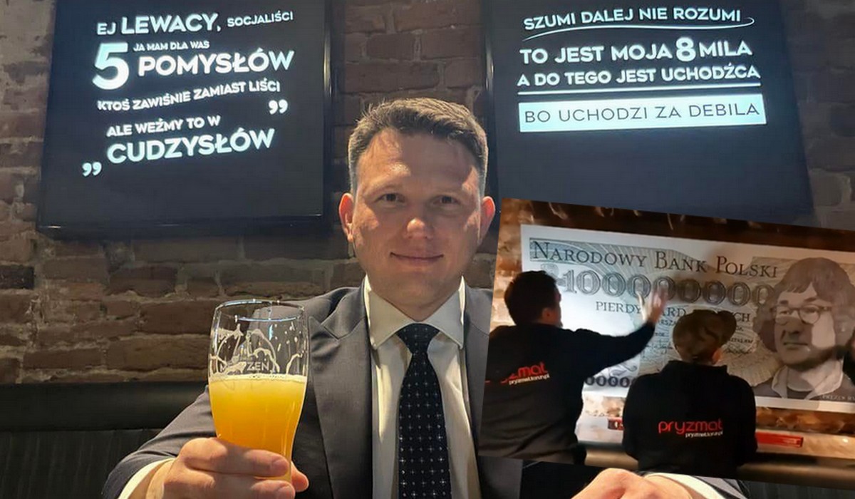 Mentzen udekorował swój pub banknotem pierdyliarda złotych z wizerunkiem premiera