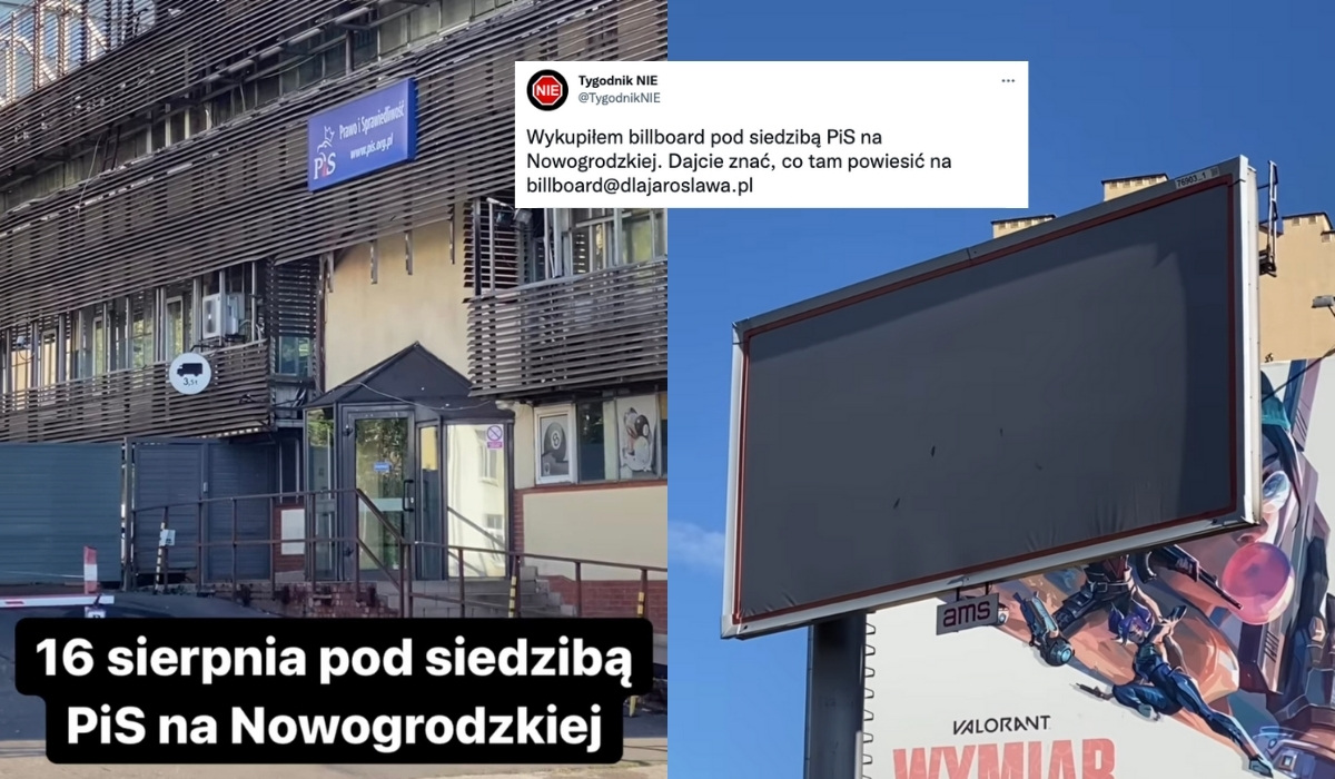 Michał Marszał z Tygodnika NIE wykupił billboard pod siedzibą PiS i zastanawia się, co tam wrzucić