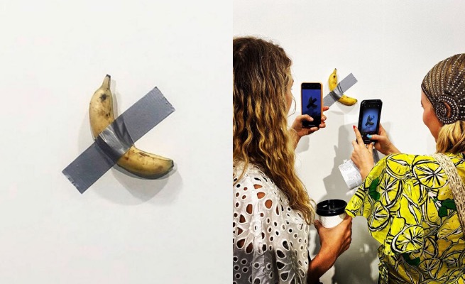 Banan przyklejony taśmą do ściany sprzedany za 120 tysięcy dolarów 