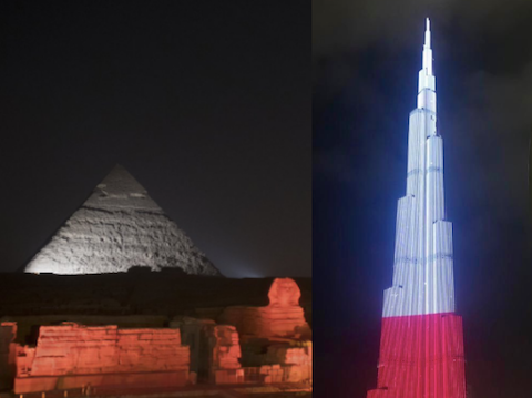 Piramidy w Egipcie na biało-czerwono