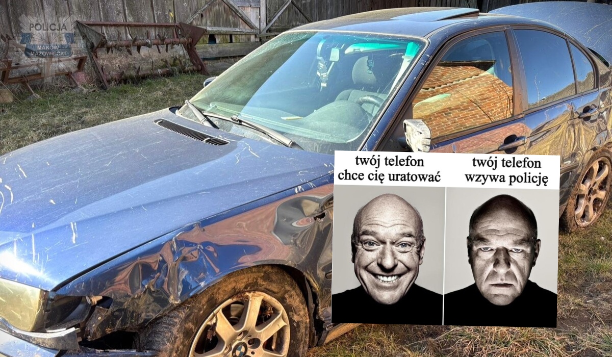 Ciepielewo: nafurany i pijany kierowca BMW chciał zbiec z miejsca wypadku, ale jego smartfon powiadomił policję