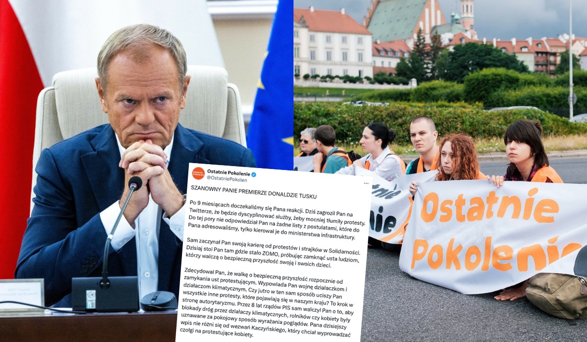 Aktywiści Ostatniego Pokolenia niemiło do Tuska: "stoi pan tam, gdzie stało ZOMO"